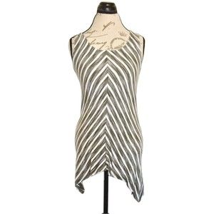 AB Studio Blouse Top Womens Size Medium High Low Striped Green Olive Asymmetry